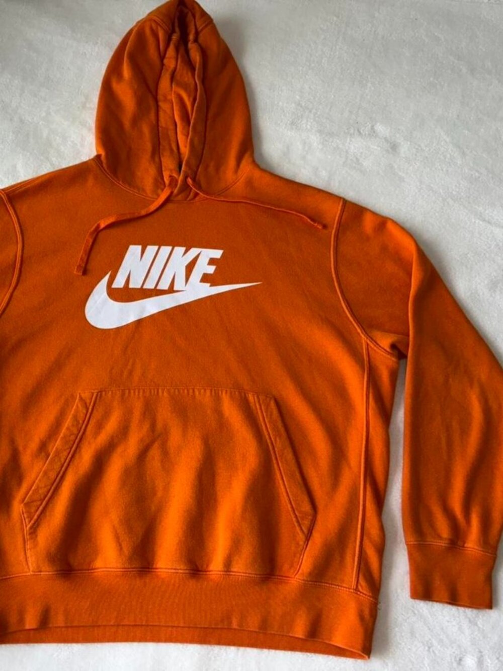 Nike Orange Pullover Hoodie | Front Logo Sweatshirt | Men's Large